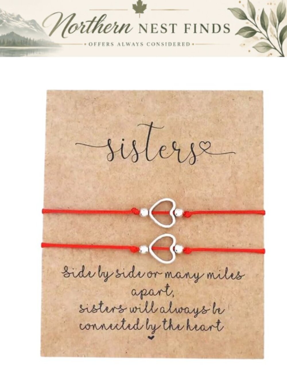 Handmade String Wish Bracelet Set Heart Charm Wax Cord Card